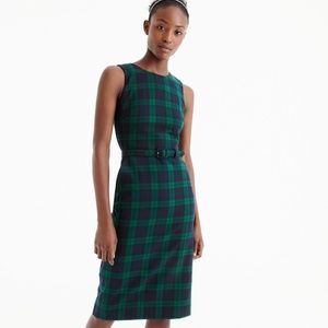 J.Crew Belted Sheath Dress In Black Watch Tartan